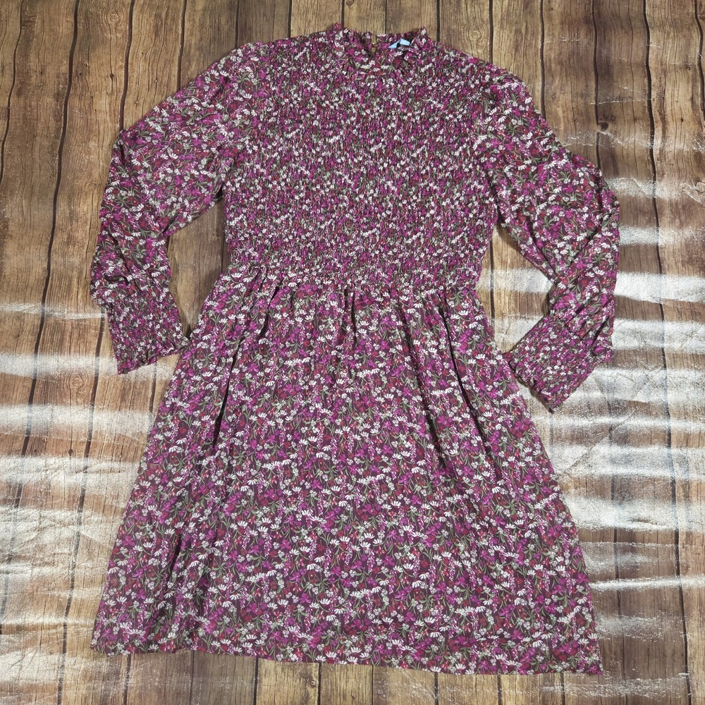Draper James RSVP Smocked Floral Dress Womens L Plum Cottagecore Modest
